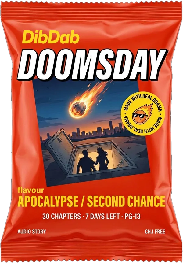 Doomsday story packet: a comet over a city and a couple in a bunker doorway.